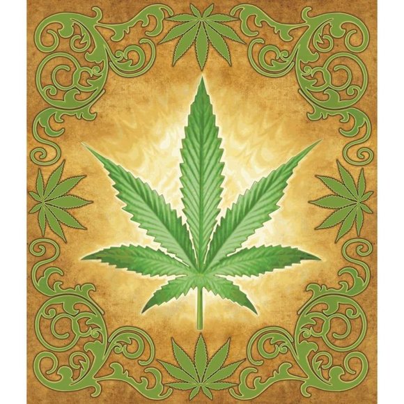 Sacred Herb Luxury Blanket ganja leaf design on a background of gold & cream - Picture 2 of 2
